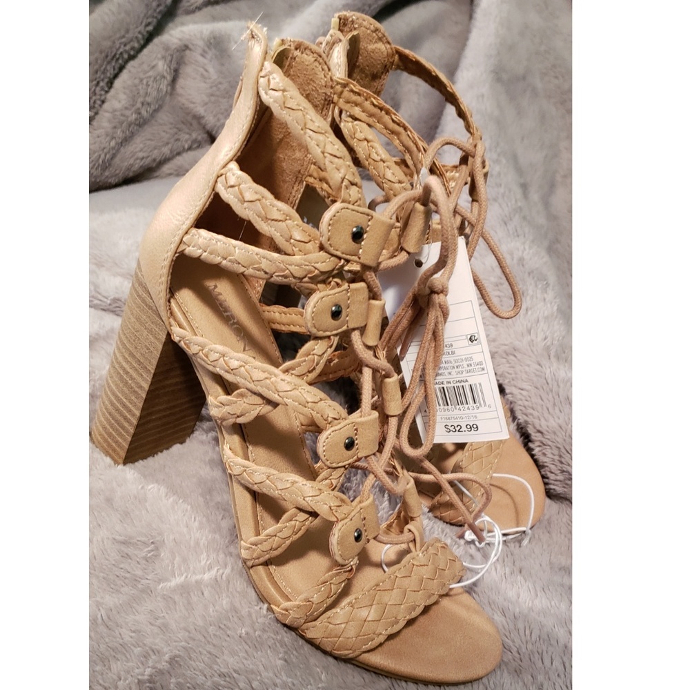 Nude Beige Braided Pumps (Chunky Heel)
